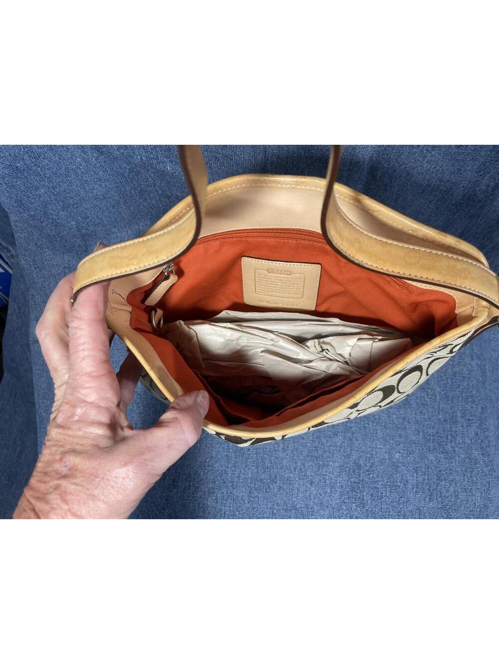 NWOT Vintage Y2K Coach Sufflette Hampton Bag jacquard khaki tan orange interior - Picture 4 of 6
